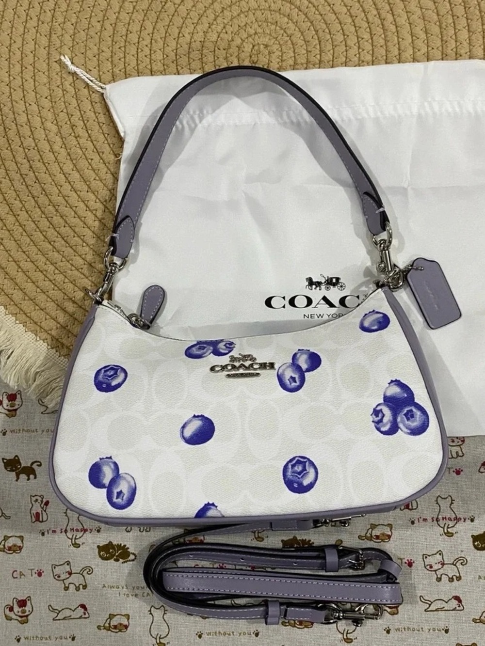 Coach White Shoulder Bag with Lavender Blueberry Print